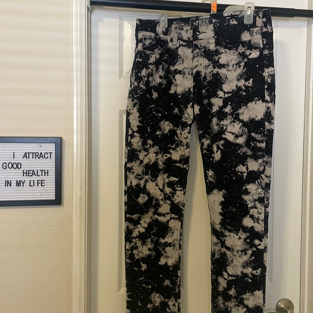 Rude skinny jeans. In a black acid wash color.